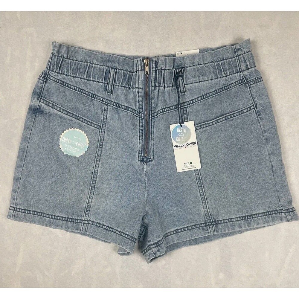Wallflower Womens Mid Rise Jean Short Size 13 Elastic Waist Front Zip​